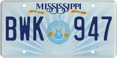 MS license plate BWK947