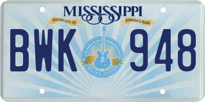 MS license plate BWK948