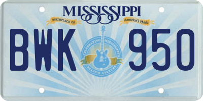 MS license plate BWK950