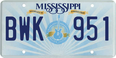 MS license plate BWK951
