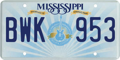 MS license plate BWK953