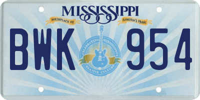 MS license plate BWK954