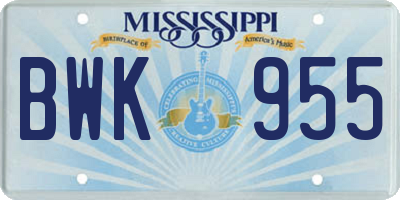 MS license plate BWK955
