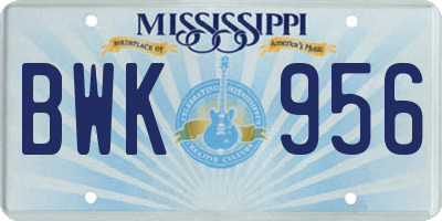 MS license plate BWK956