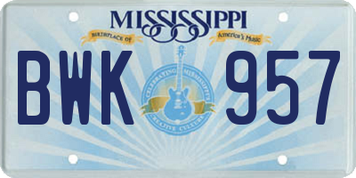 MS license plate BWK957