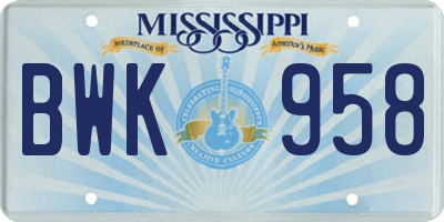MS license plate BWK958