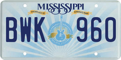 MS license plate BWK960
