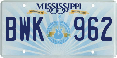MS license plate BWK962