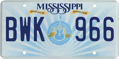 MS license plate BWK966