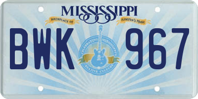 MS license plate BWK967