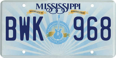 MS license plate BWK968