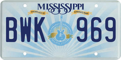 MS license plate BWK969