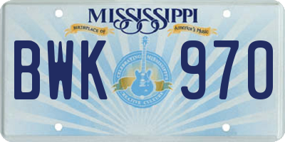 MS license plate BWK970
