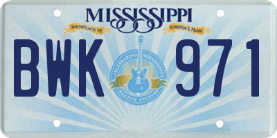 MS license plate BWK971