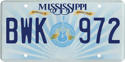 MS license plate BWK972