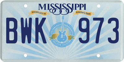 MS license plate BWK973