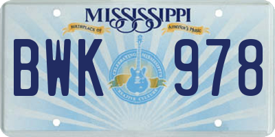 MS license plate BWK978