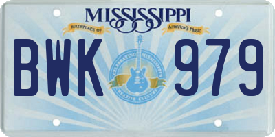 MS license plate BWK979