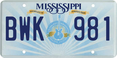 MS license plate BWK981