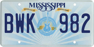 MS license plate BWK982