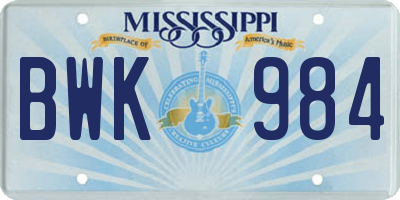 MS license plate BWK984