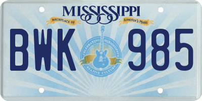 MS license plate BWK985