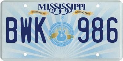 MS license plate BWK986