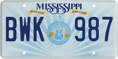 MS license plate BWK987