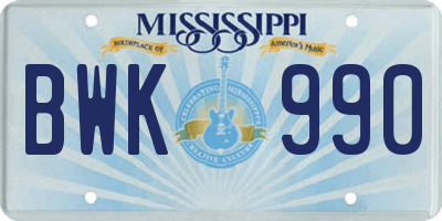 MS license plate BWK990