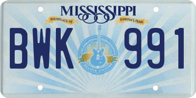MS license plate BWK991
