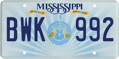 MS license plate BWK992