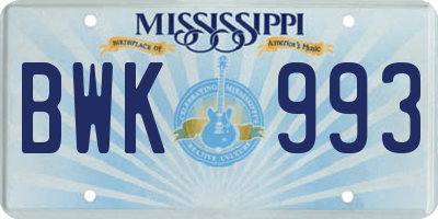 MS license plate BWK993
