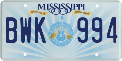MS license plate BWK994