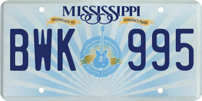 MS license plate BWK995