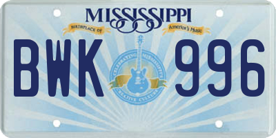 MS license plate BWK996