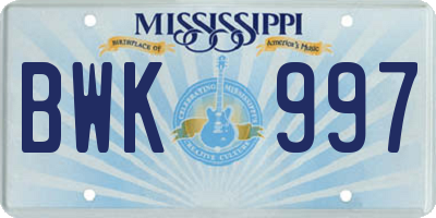 MS license plate BWK997