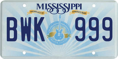 MS license plate BWK999