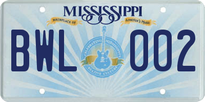MS license plate BWL002