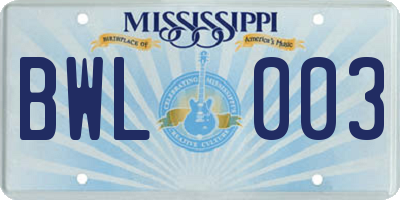 MS license plate BWL003