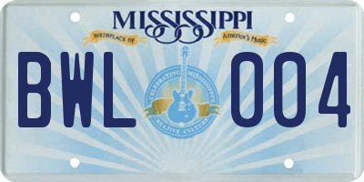 MS license plate BWL004