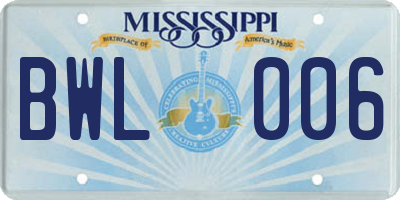 MS license plate BWL006