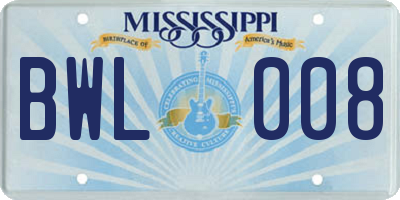 MS license plate BWL008