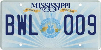 MS license plate BWL009