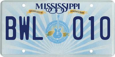 MS license plate BWL010