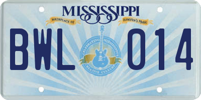 MS license plate BWL014