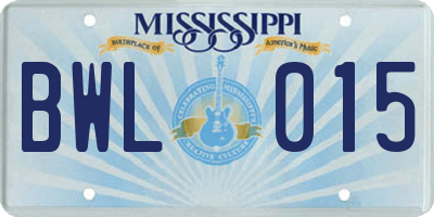 MS license plate BWL015