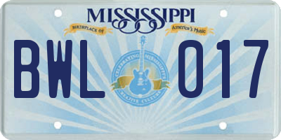 MS license plate BWL017