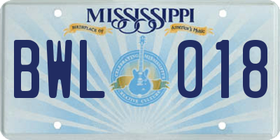 MS license plate BWL018