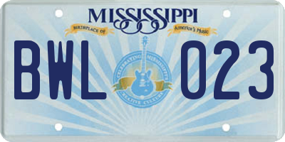 MS license plate BWL023