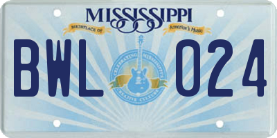 MS license plate BWL024